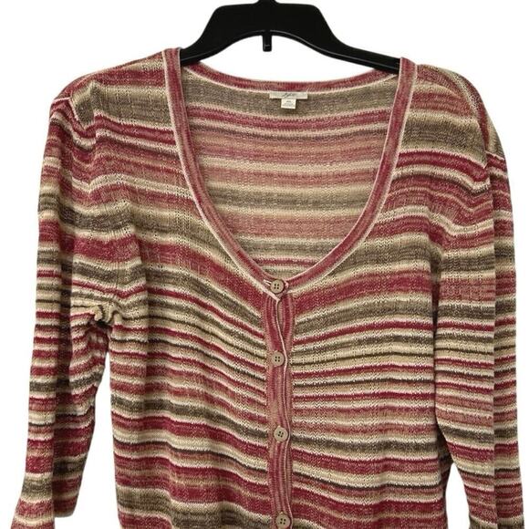 J.JILL Linen Blend Button Front Lightweight Striped Cardigan Sweater Size XL - Picture 2 of 9